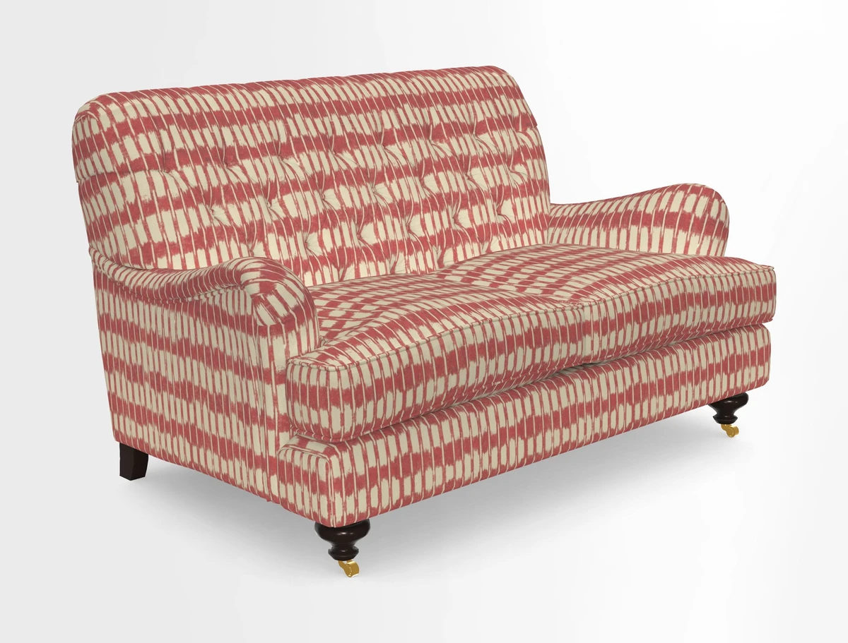 Chiddingfold 3 Seater Sofa in Omega Velvet Tawny Velvet and V&A Threads of India Regal Arabesque Flame with scatters in Sulawesi Splendour Jasper