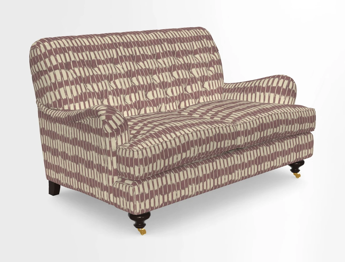 Chiddingfold 3 Seater Sofa in Omega Velvet Tawny Velvet and V&A Threads of India Regal Arabesque Flame with scatters in Sulawesi Splendour Jasper
