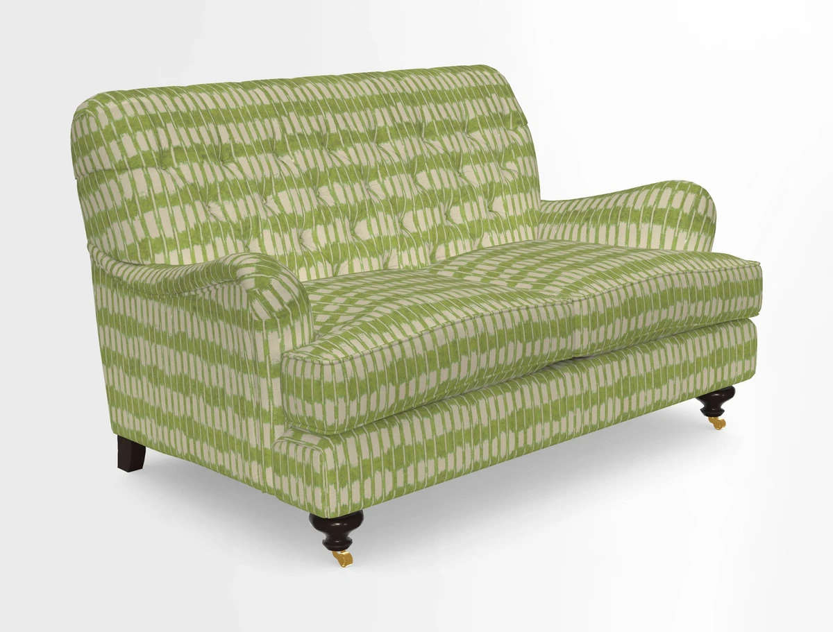 Chiddingfold 3 Seater Sofa in Omega Velvet Tawny Velvet and V&A Threads of India Regal Arabesque Flame with scatters in Sulawesi Splendour Jasper