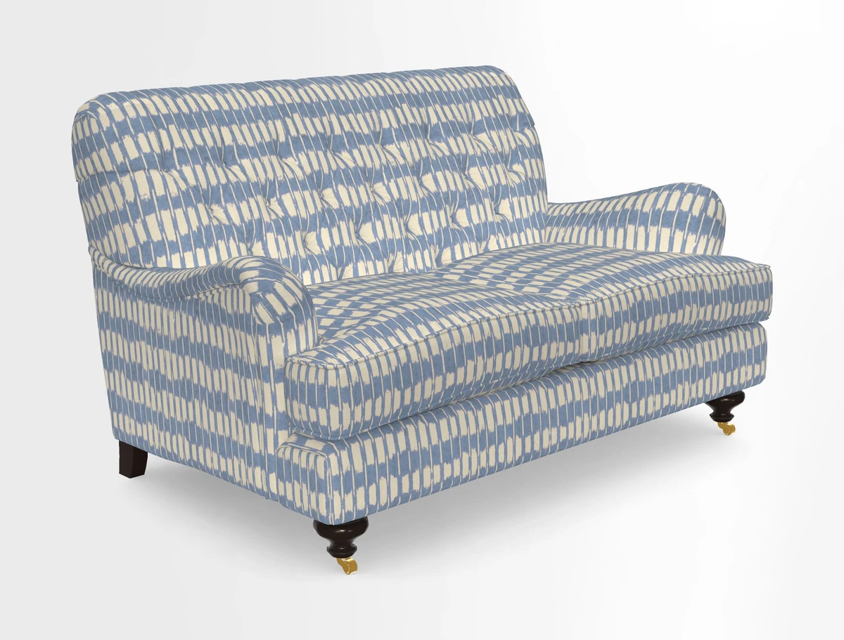 Chiddingfold 3 Seater Sofa in Omega Velvet Tawny Velvet and V&A Threads of India Regal Arabesque Flame with scatters in Sulawesi Splendour Jasper