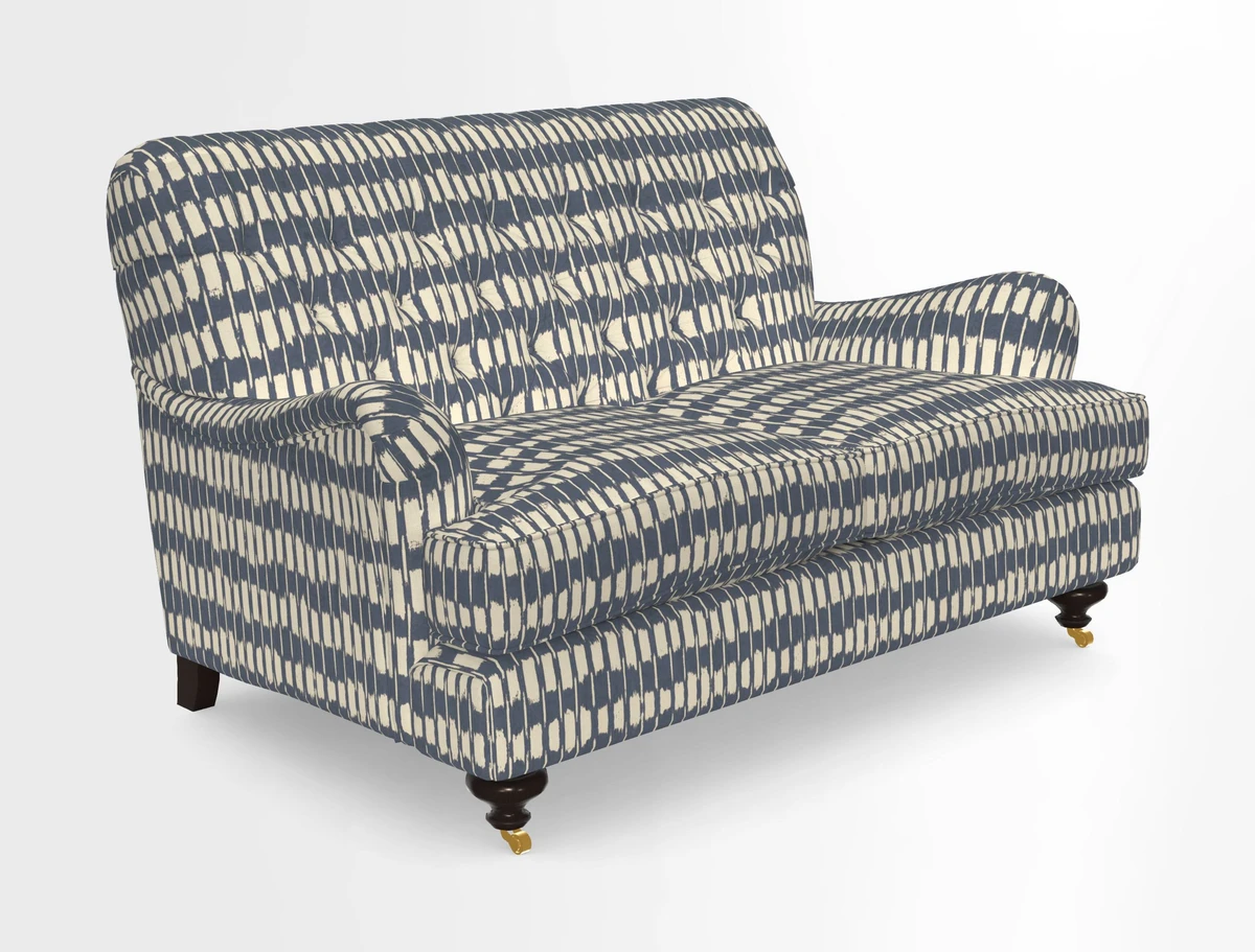 Chiddingfold 3 Seater Sofa in Omega Velvet Tawny Velvet and V&A Threads of India Regal Arabesque Flame with scatters in Sulawesi Splendour Jasper