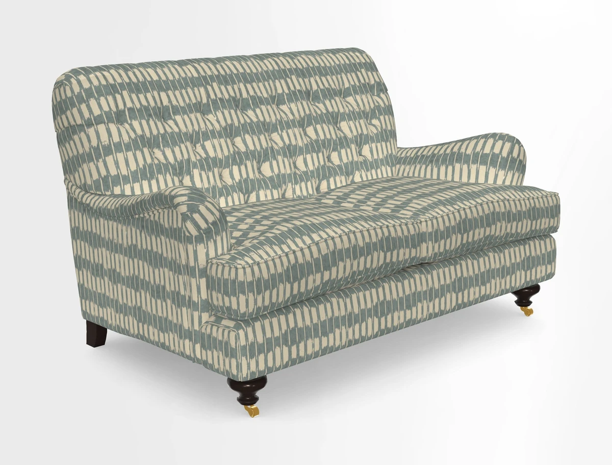 Chiddingfold 3 Seater Sofa in Omega Velvet Tawny Velvet and V&A Threads of India Regal Arabesque Flame with scatters in Sulawesi Splendour Jasper