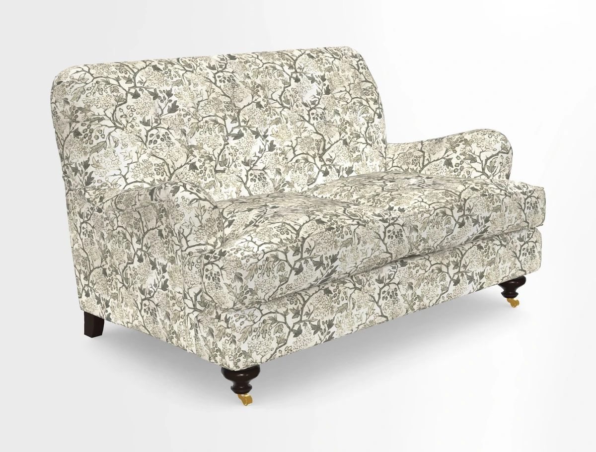 Chiddingfold 3 Seater Sofa in Omega Velvet Tawny Velvet and V&A Threads of India Regal Arabesque Flame with scatters in Sulawesi Splendour Jasper