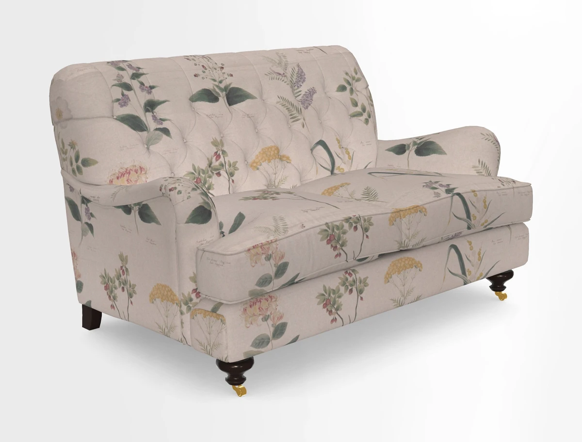 Chiddingfold 3 Seater Sofa in Omega Velvet Tawny Velvet and V&A Threads of India Regal Arabesque Flame with scatters in Sulawesi Splendour Jasper