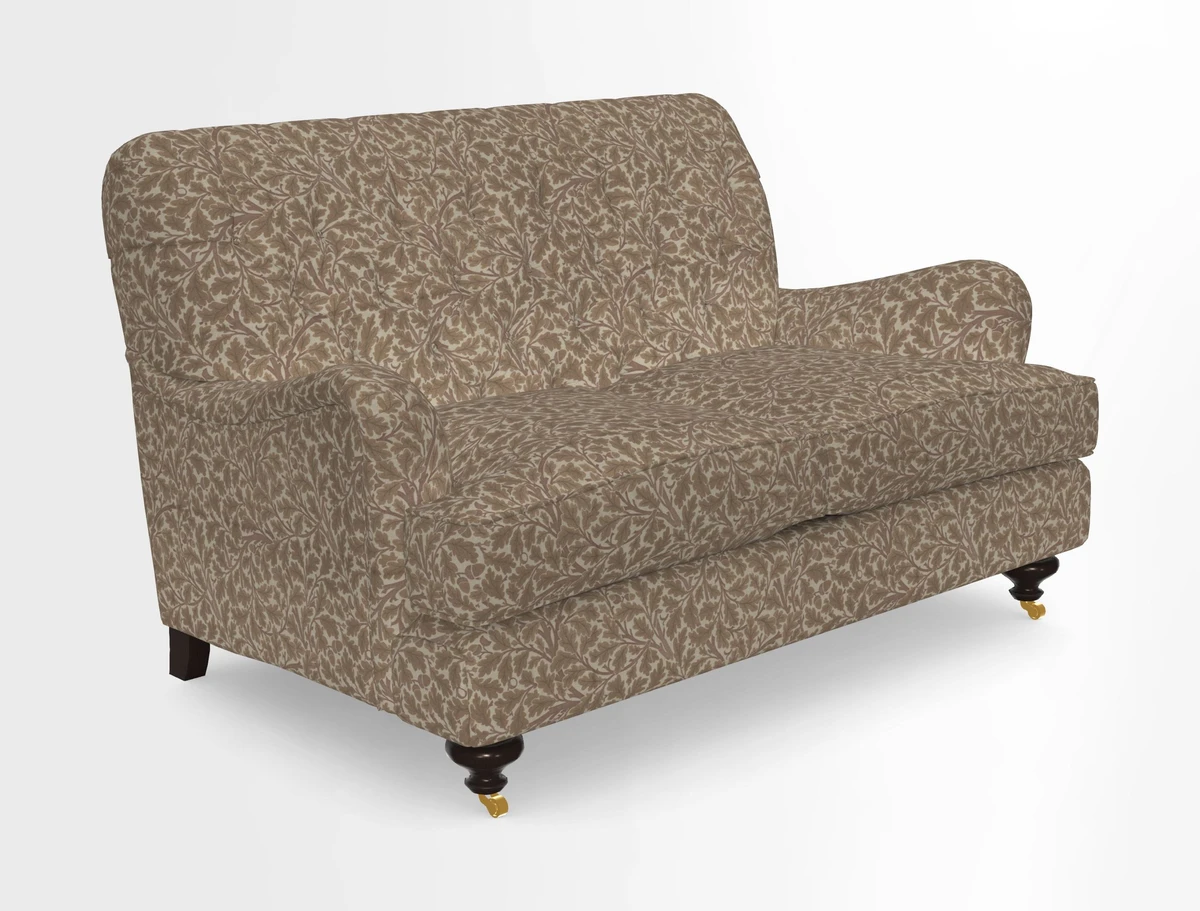 Chiddingfold 3 Seater Sofa in Omega Velvet Tawny Velvet and V&A Threads of India Regal Arabesque Flame with scatters in Sulawesi Splendour Jasper