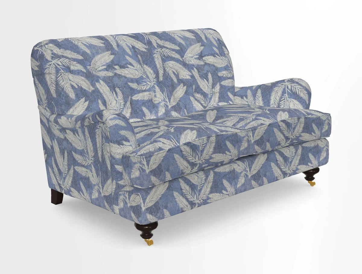 Chiddingfold 3 Seater Sofa in Omega Velvet Tawny Velvet and V&A Threads of India Regal Arabesque Flame with scatters in Sulawesi Splendour Jasper