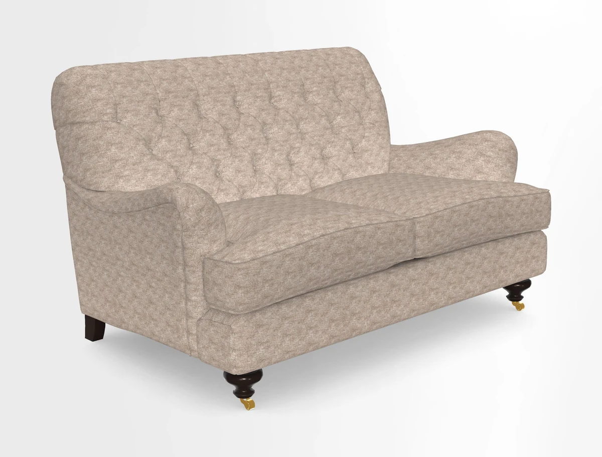 Chiddingfold 3 Seater Sofa in Omega Velvet Tawny Velvet and V&A Threads of India Regal Arabesque Flame with scatters in Sulawesi Splendour Jasper