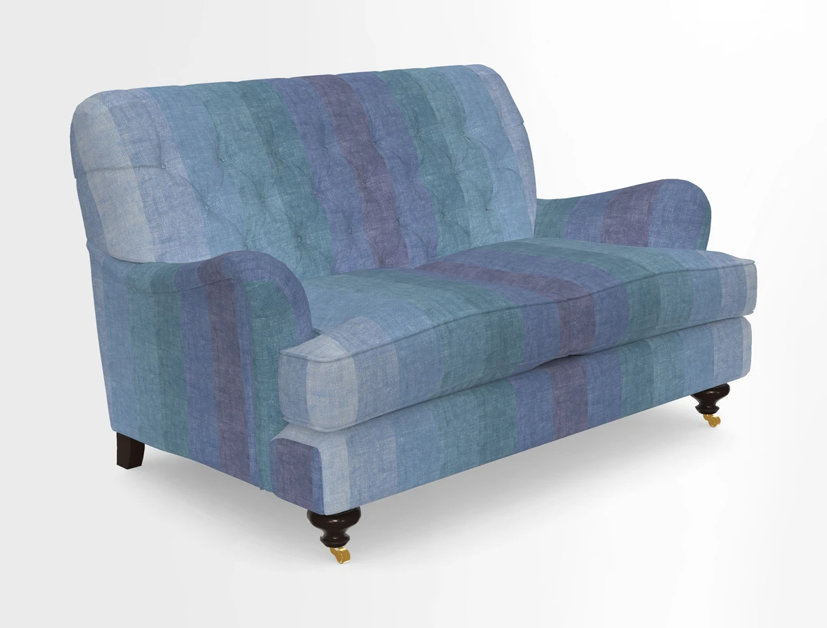 Chiddingfold 3 Seater Sofa in Omega Velvet Tawny Velvet and V&A Threads of India Regal Arabesque Flame with scatters in Sulawesi Splendour Jasper