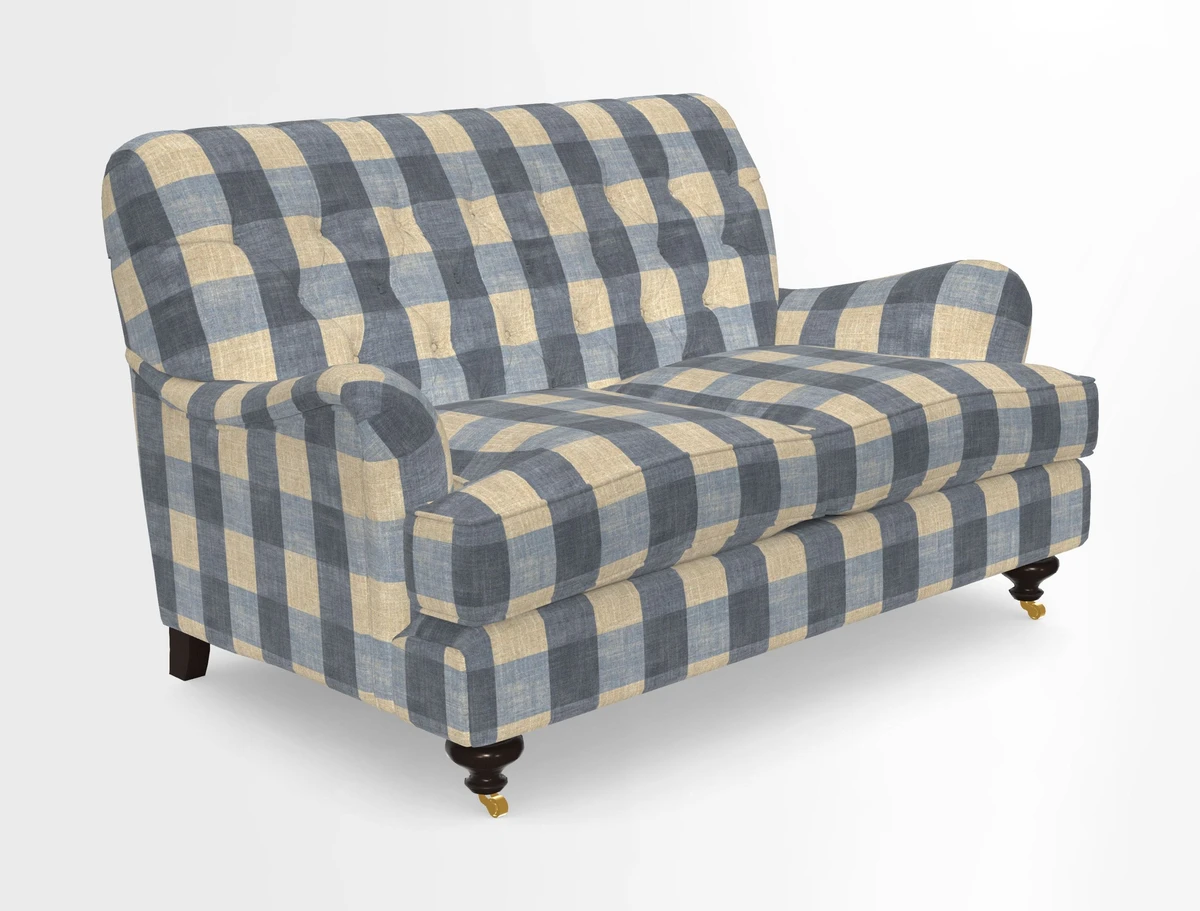 Chiddingfold 3 Seater Sofa in Omega Velvet Tawny Velvet and V&A Threads of India Regal Arabesque Flame with scatters in Sulawesi Splendour Jasper