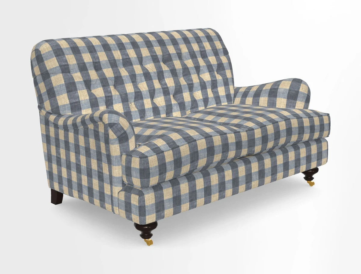 Chiddingfold 3 Seater Sofa in Omega Velvet Tawny Velvet and V&A Threads of India Regal Arabesque Flame with scatters in Sulawesi Splendour Jasper