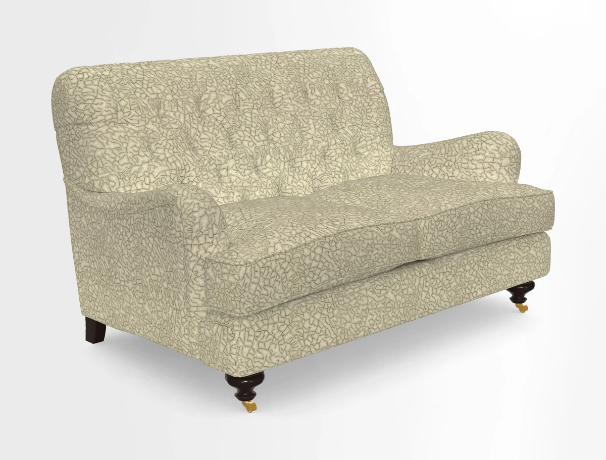 Chiddingfold 3 Seater Sofa in Omega Velvet Tawny Velvet and V&A Threads of India Regal Arabesque Flame with scatters in Sulawesi Splendour Jasper