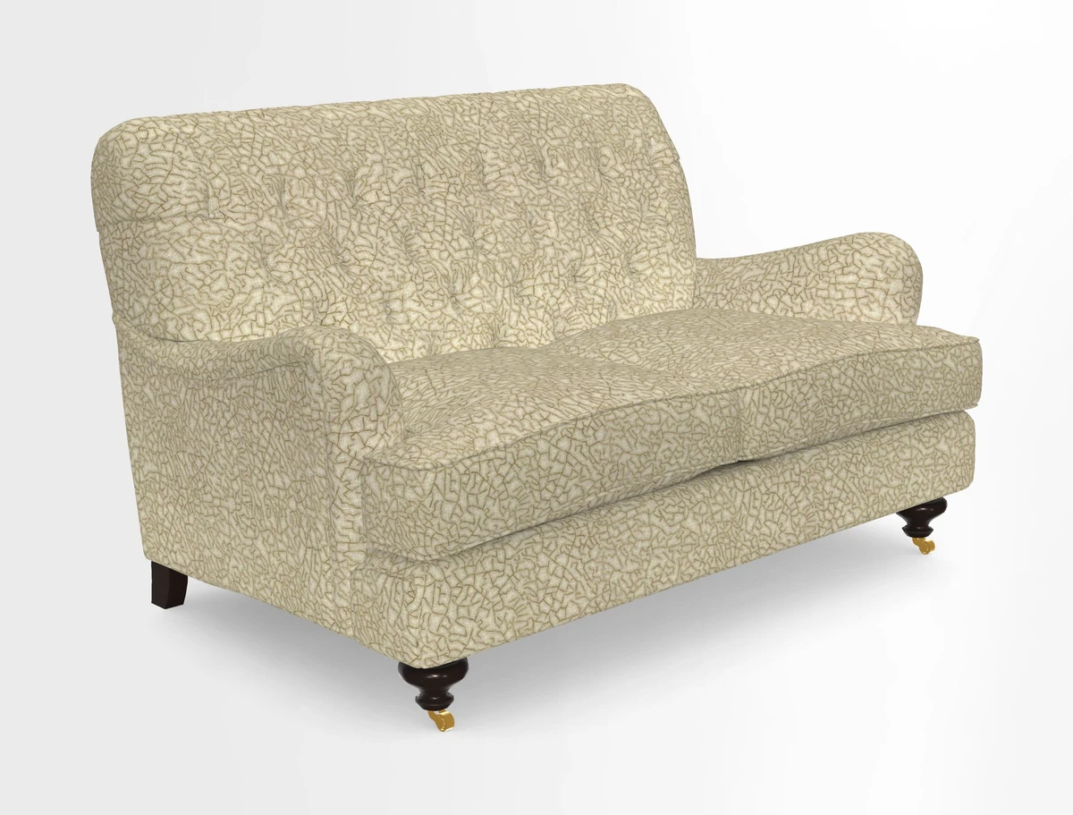 Chiddingfold 3 Seater Sofa in Omega Velvet Tawny Velvet and V&A Threads of India Regal Arabesque Flame with scatters in Sulawesi Splendour Jasper