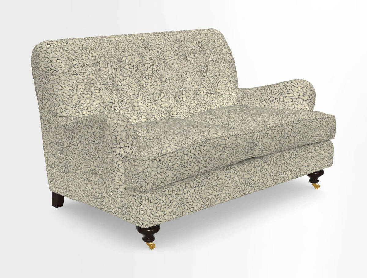 Chiddingfold 3 Seater Sofa in Omega Velvet Tawny Velvet and V&A Threads of India Regal Arabesque Flame with scatters in Sulawesi Splendour Jasper