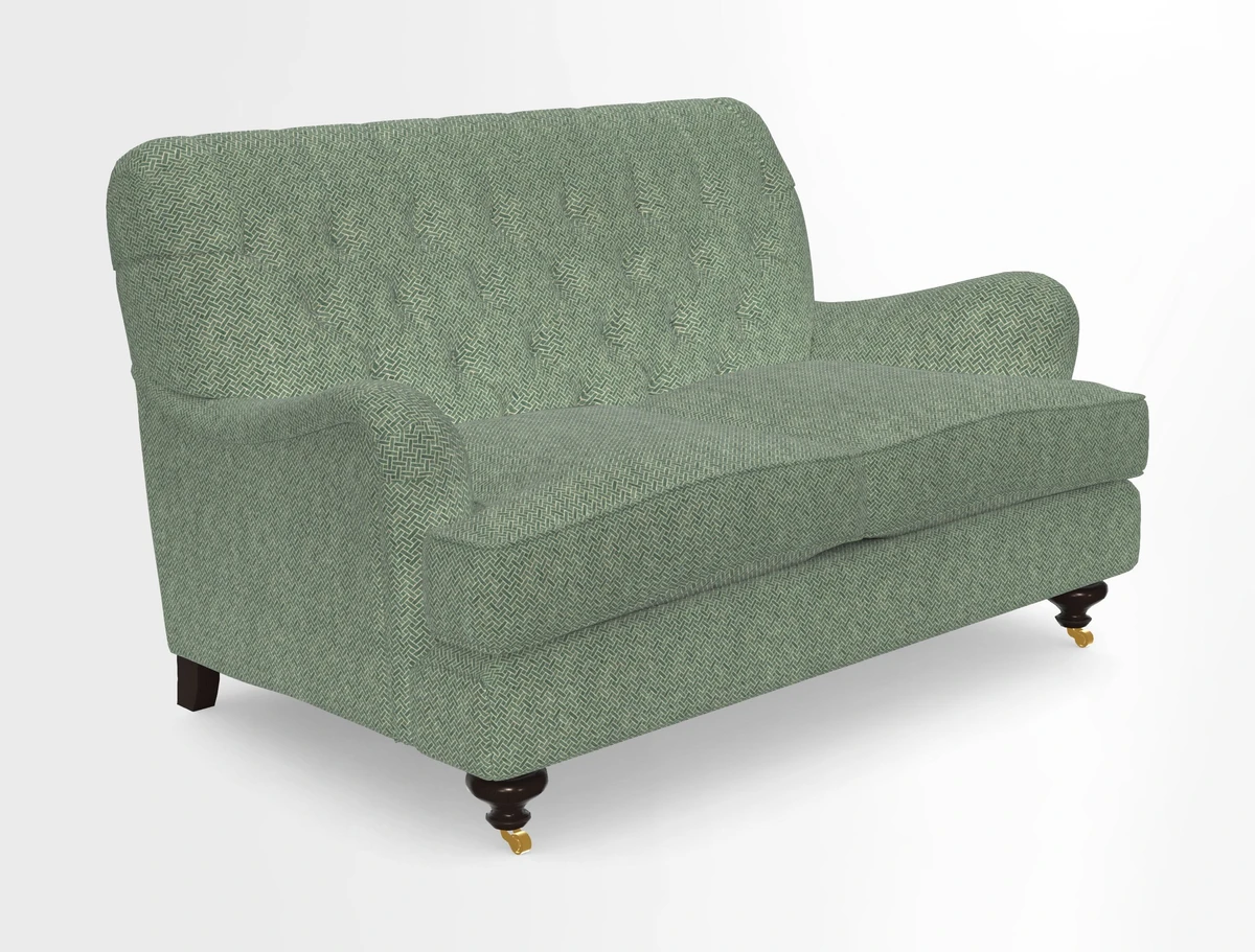 Chiddingfold 3 Seater Sofa in Omega Velvet Tawny Velvet and V&A Threads of India Regal Arabesque Flame with scatters in Sulawesi Splendour Jasper