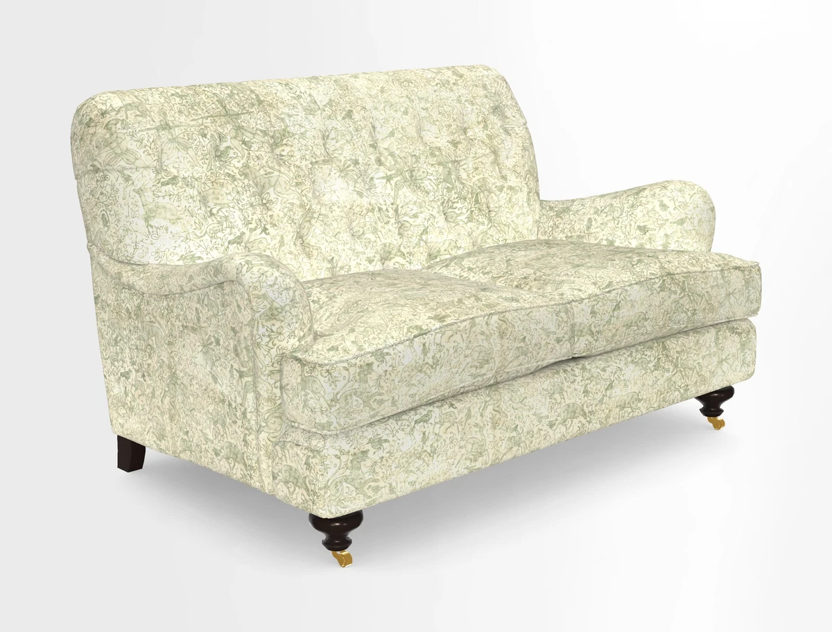 Chiddingfold 3 Seater Sofa in Omega Velvet Tawny Velvet and V&A Threads of India Regal Arabesque Flame with scatters in Sulawesi Splendour Jasper