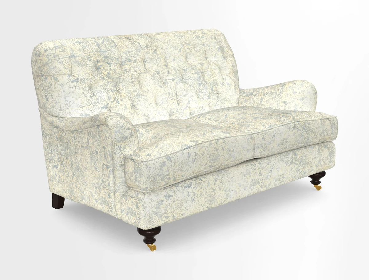 Chiddingfold 3 Seater Sofa in Omega Velvet Tawny Velvet and V&A Threads of India Regal Arabesque Flame with scatters in Sulawesi Splendour Jasper