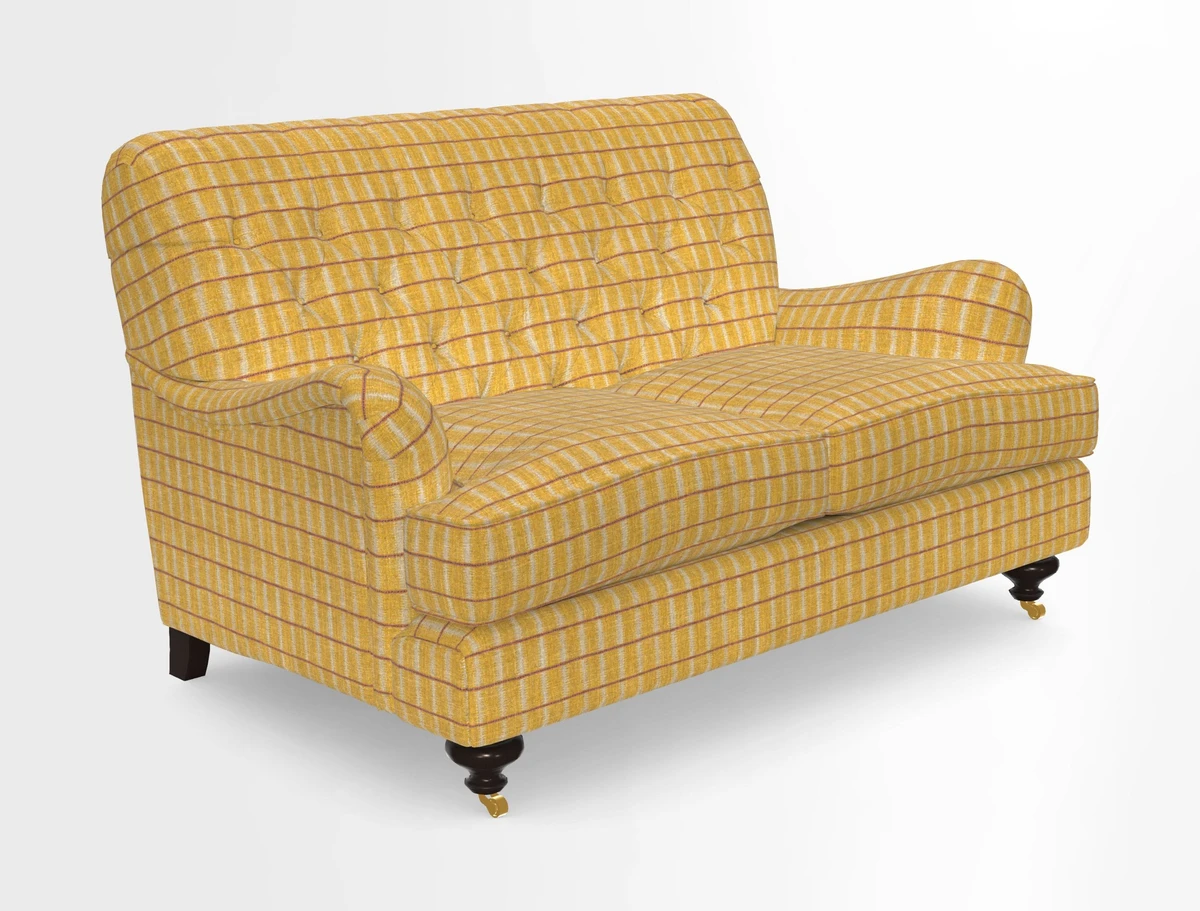 Chiddingfold 3 Seater Sofa in Omega Velvet Tawny Velvet and V&A Threads of India Regal Arabesque Flame with scatters in Sulawesi Splendour Jasper