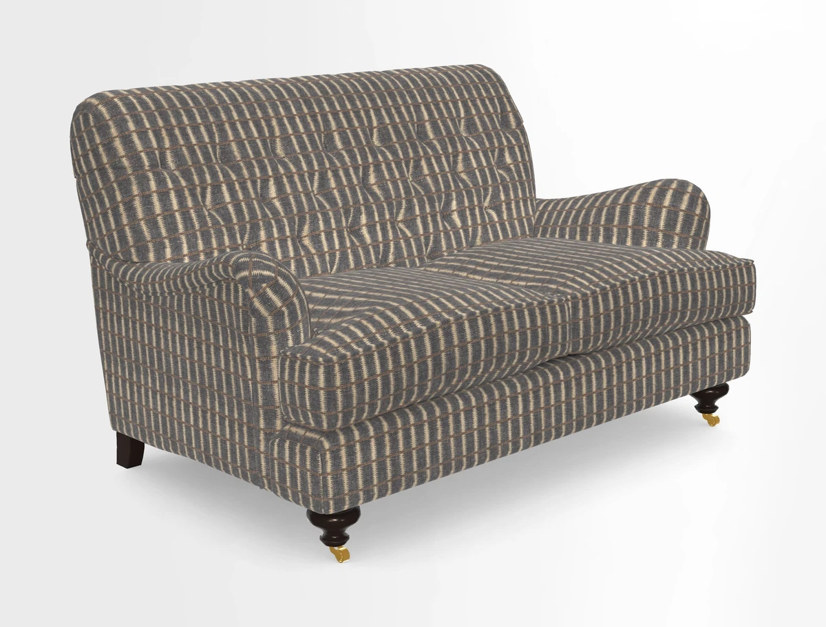 Chiddingfold 3 Seater Sofa in Omega Velvet Tawny Velvet and V&A Threads of India Regal Arabesque Flame with scatters in Sulawesi Splendour Jasper