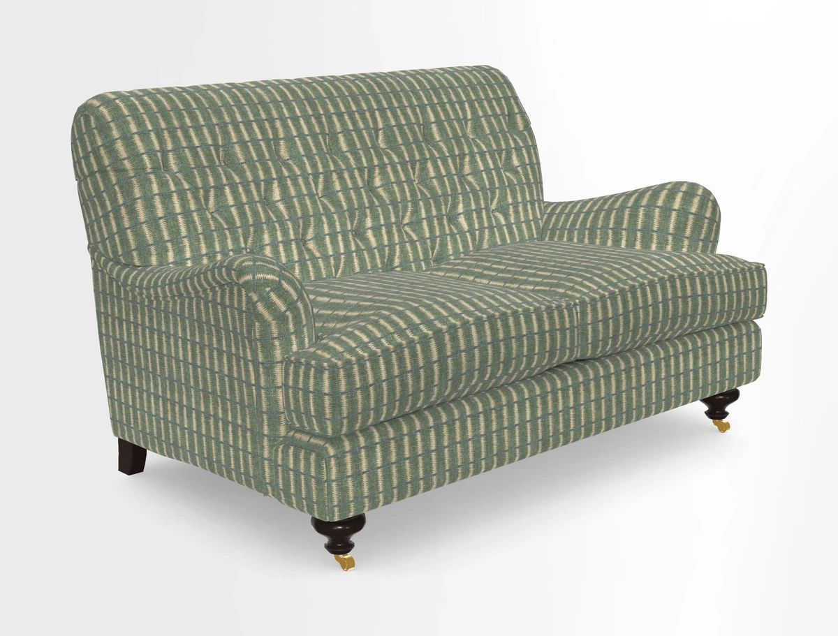 Chiddingfold 3 Seater Sofa in Omega Velvet Tawny Velvet and V&A Threads of India Regal Arabesque Flame with scatters in Sulawesi Splendour Jasper