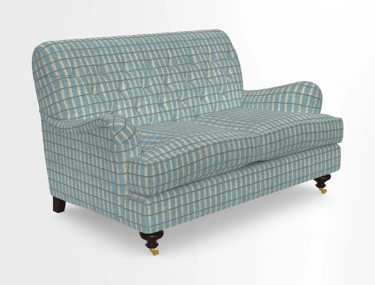 Chiddingfold 3 Seater Sofa in Omega Velvet Tawny Velvet and V&A Threads of India Regal Arabesque Flame with scatters in Sulawesi Splendour Jasper