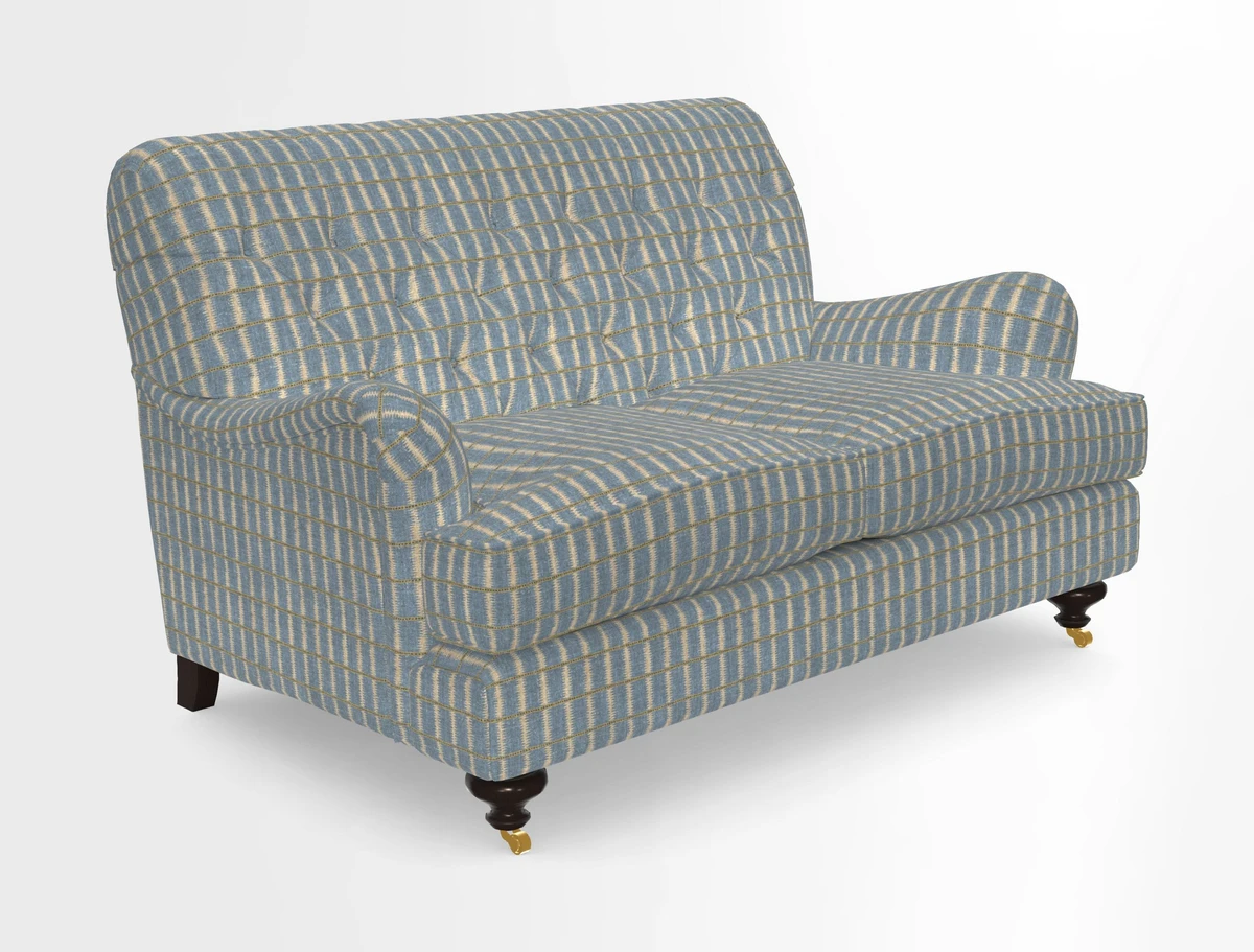 Chiddingfold 3 Seater Sofa in Omega Velvet Tawny Velvet and V&A Threads of India Regal Arabesque Flame with scatters in Sulawesi Splendour Jasper