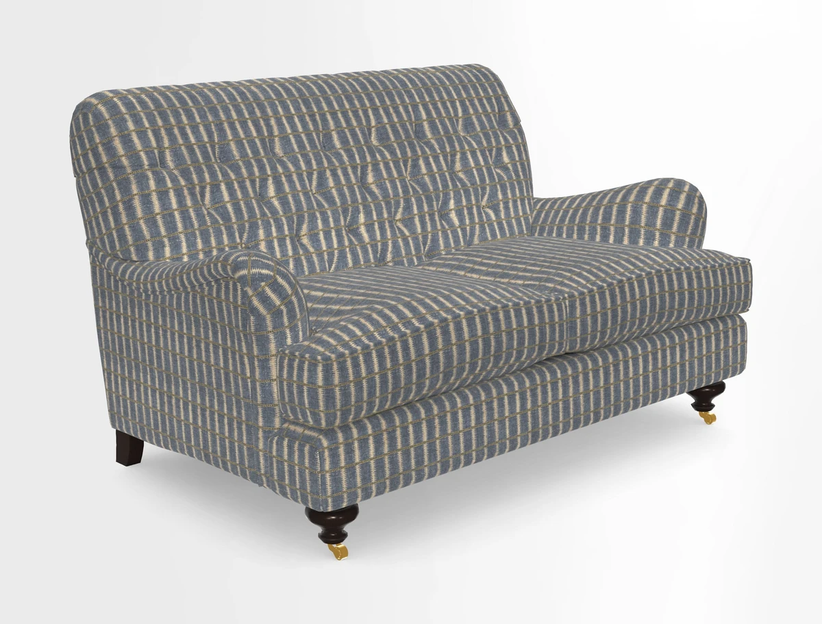 Chiddingfold 3 Seater Sofa in Omega Velvet Tawny Velvet and V&A Threads of India Regal Arabesque Flame with scatters in Sulawesi Splendour Jasper