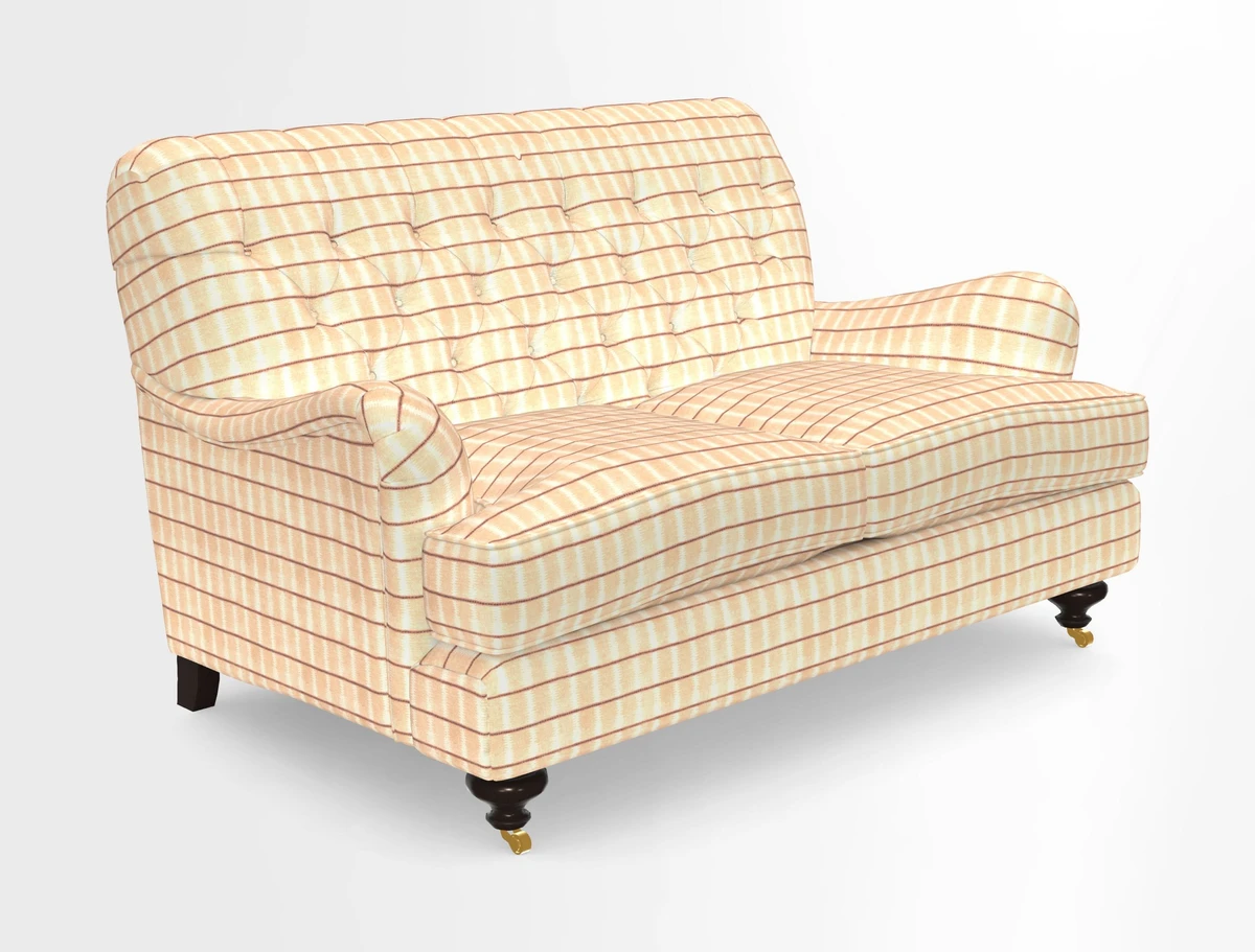 Chiddingfold 3 Seater Sofa in Omega Velvet Tawny Velvet and V&A Threads of India Regal Arabesque Flame with scatters in Sulawesi Splendour Jasper