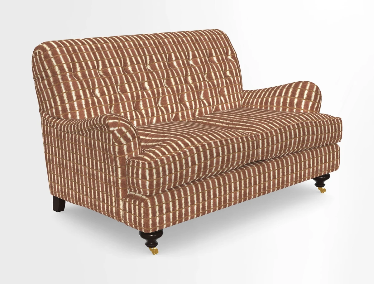 Chiddingfold 3 Seater Sofa in Omega Velvet Tawny Velvet and V&A Threads of India Regal Arabesque Flame with scatters in Sulawesi Splendour Jasper