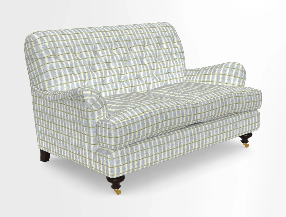Chiddingfold 3 Seater Sofa in Omega Velvet Tawny Velvet and V&A Threads of India Regal Arabesque Flame with scatters in Sulawesi Splendour Jasper