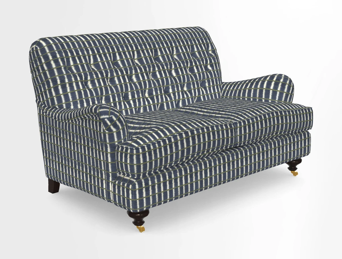 Chiddingfold 3 Seater Sofa in Omega Velvet Tawny Velvet and V&A Threads of India Regal Arabesque Flame with scatters in Sulawesi Splendour Jasper