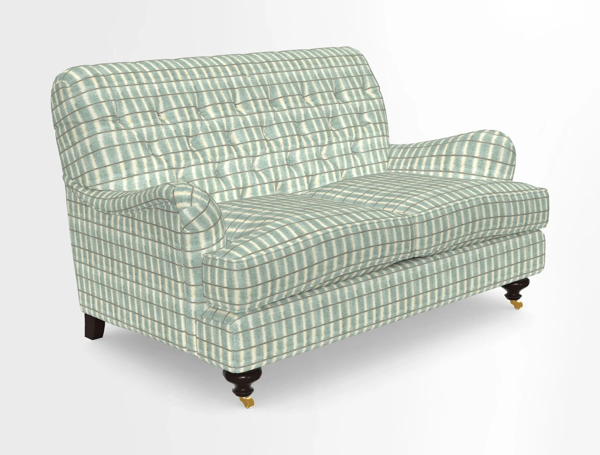 Chiddingfold 3 Seater Sofa in Omega Velvet Tawny Velvet and V&A Threads of India Regal Arabesque Flame with scatters in Sulawesi Splendour Jasper