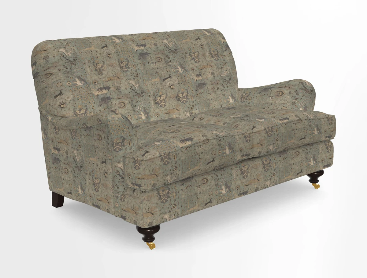 Chiddingfold 3 Seater Sofa in Omega Velvet Tawny Velvet and V&A Threads of India Regal Arabesque Flame with scatters in Sulawesi Splendour Jasper