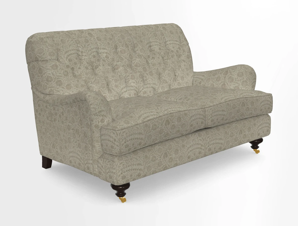 Chiddingfold 3 Seater Sofa in Omega Velvet Tawny Velvet and V&A Threads of India Regal Arabesque Flame with scatters in Sulawesi Splendour Jasper