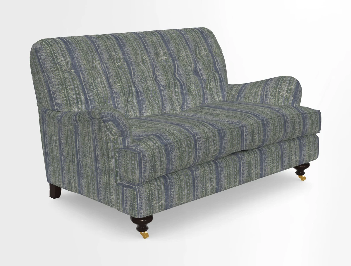 Chiddingfold 3 Seater Sofa in Omega Velvet Tawny Velvet and V&A Threads of India Regal Arabesque Flame with scatters in Sulawesi Splendour Jasper