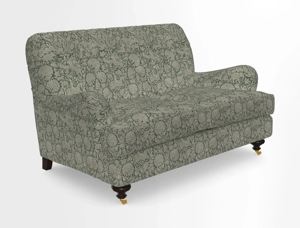 Chiddingfold 3 Seater Sofa in Omega Velvet Tawny Velvet and V&A Threads of India Regal Arabesque Flame with scatters in Sulawesi Splendour Jasper