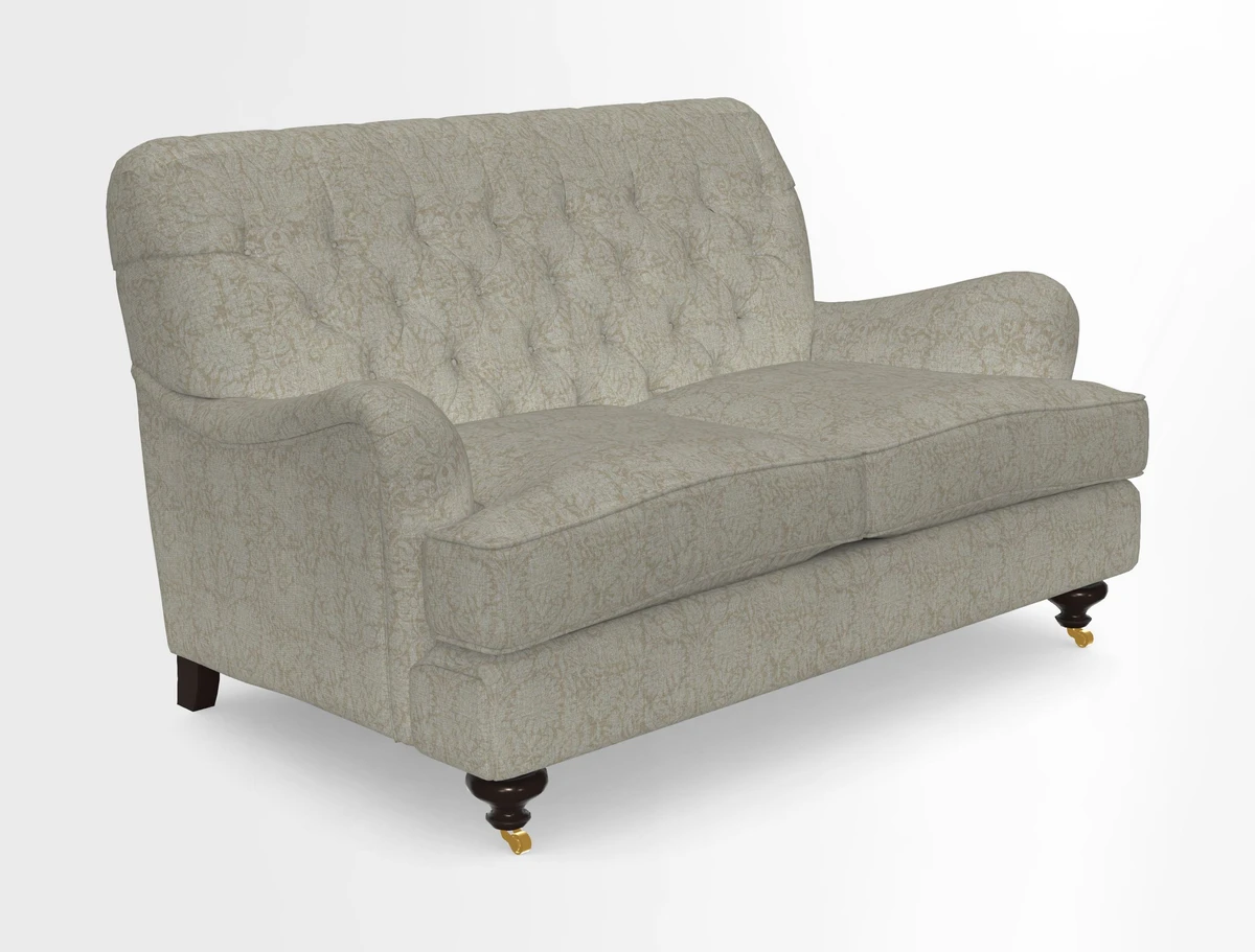 Chiddingfold 3 Seater Sofa in Omega Velvet Tawny Velvet and V&A Threads of India Regal Arabesque Flame with scatters in Sulawesi Splendour Jasper