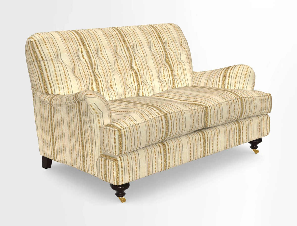 Chiddingfold 3 Seater Sofa in Omega Velvet Tawny Velvet and V&A Threads of India Regal Arabesque Flame with scatters in Sulawesi Splendour Jasper