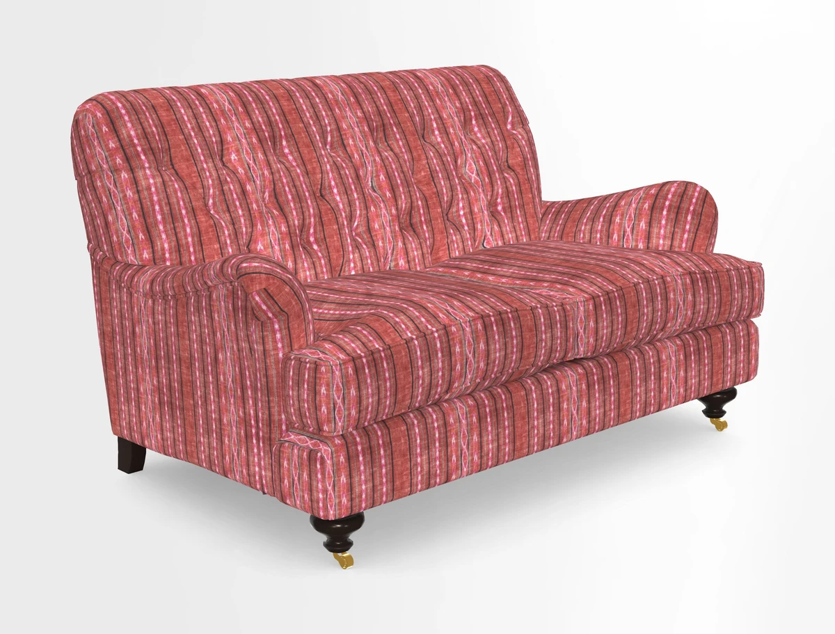 Chiddingfold 3 Seater Sofa in Omega Velvet Tawny Velvet and V&A Threads of India Regal Arabesque Flame with scatters in Sulawesi Splendour Jasper