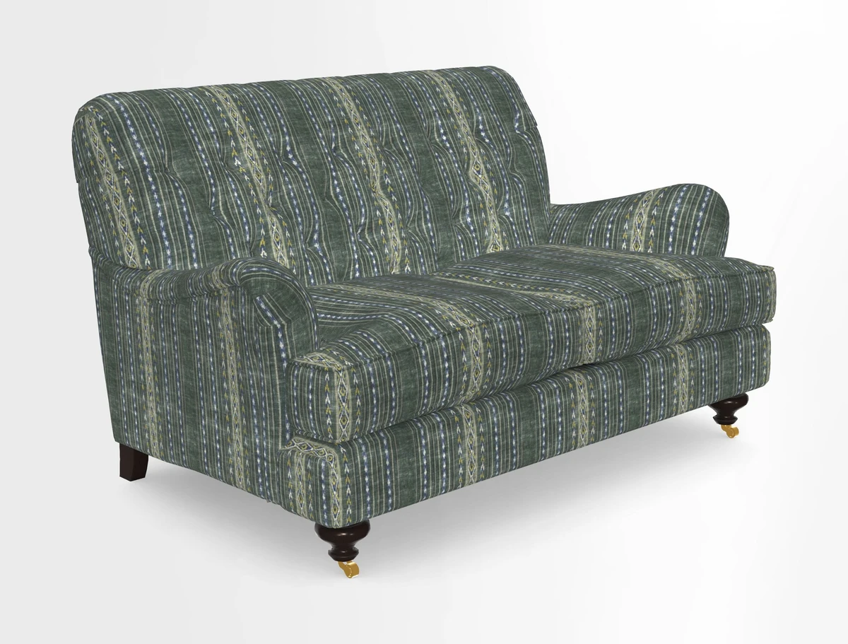 Chiddingfold 3 Seater Sofa in Omega Velvet Tawny Velvet and V&A Threads of India Regal Arabesque Flame with scatters in Sulawesi Splendour Jasper