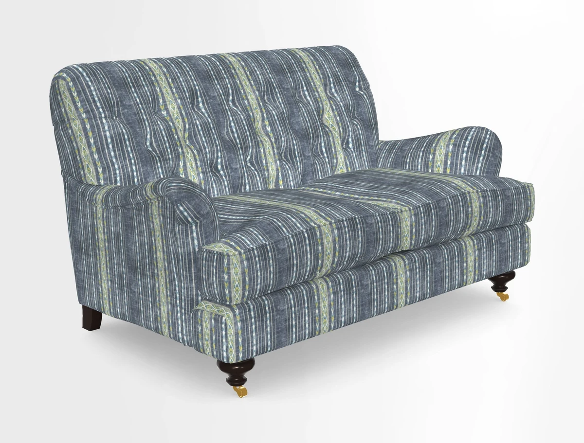 Chiddingfold 3 Seater Sofa in Omega Velvet Tawny Velvet and V&A Threads of India Regal Arabesque Flame with scatters in Sulawesi Splendour Jasper