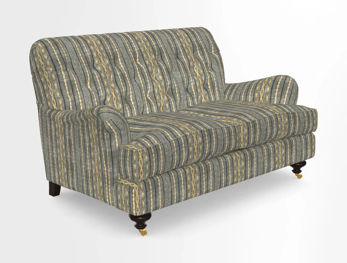 Chiddingfold 3 Seater Sofa in Omega Velvet Tawny Velvet and V&A Threads of India Regal Arabesque Flame with scatters in Sulawesi Splendour Jasper
