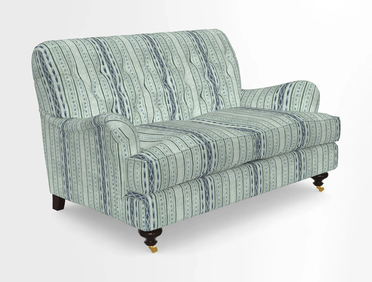 Chiddingfold 3 Seater Sofa in Omega Velvet Tawny Velvet and V&A Threads of India Regal Arabesque Flame with scatters in Sulawesi Splendour Jasper