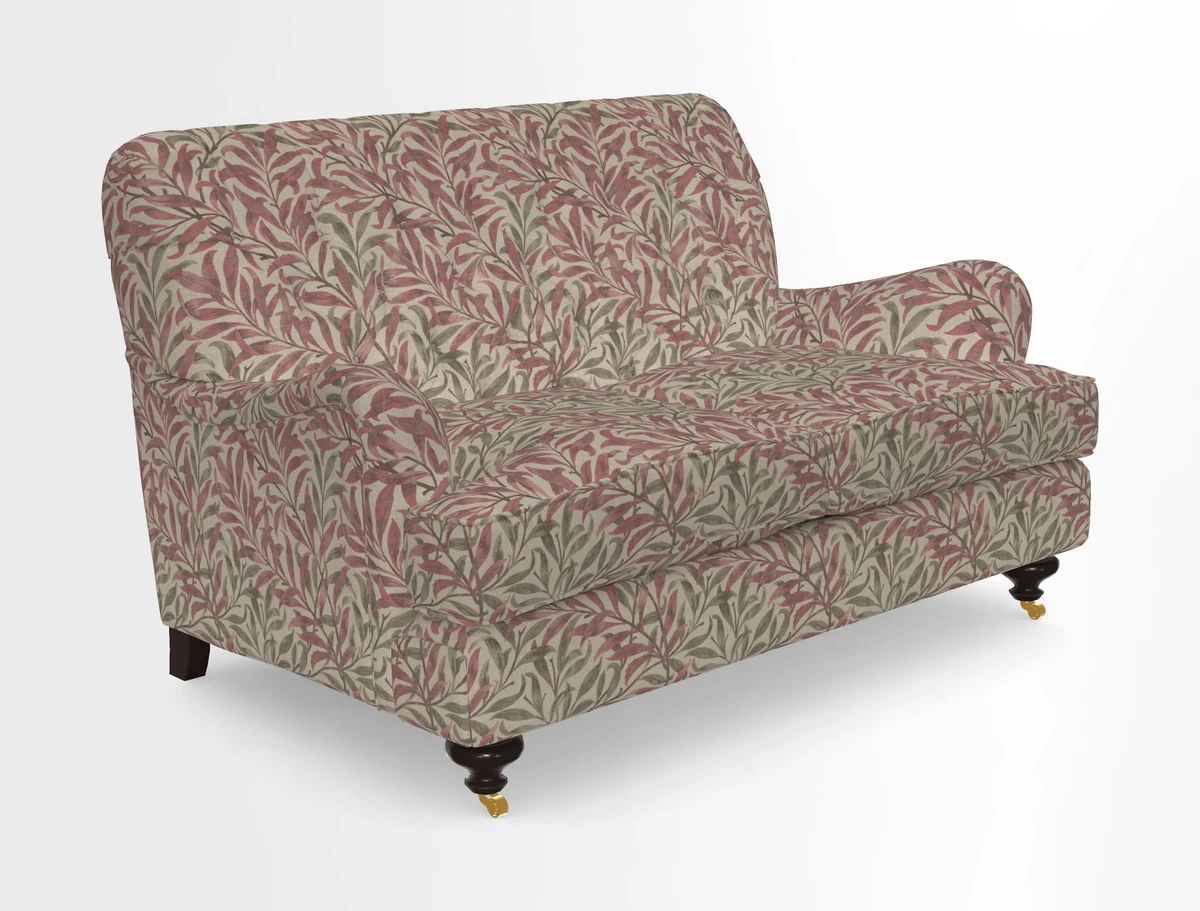 Chiddingfold 3 Seater Sofa in Omega Velvet Tawny Velvet and V&A Threads of India Regal Arabesque Flame with scatters in Sulawesi Splendour Jasper