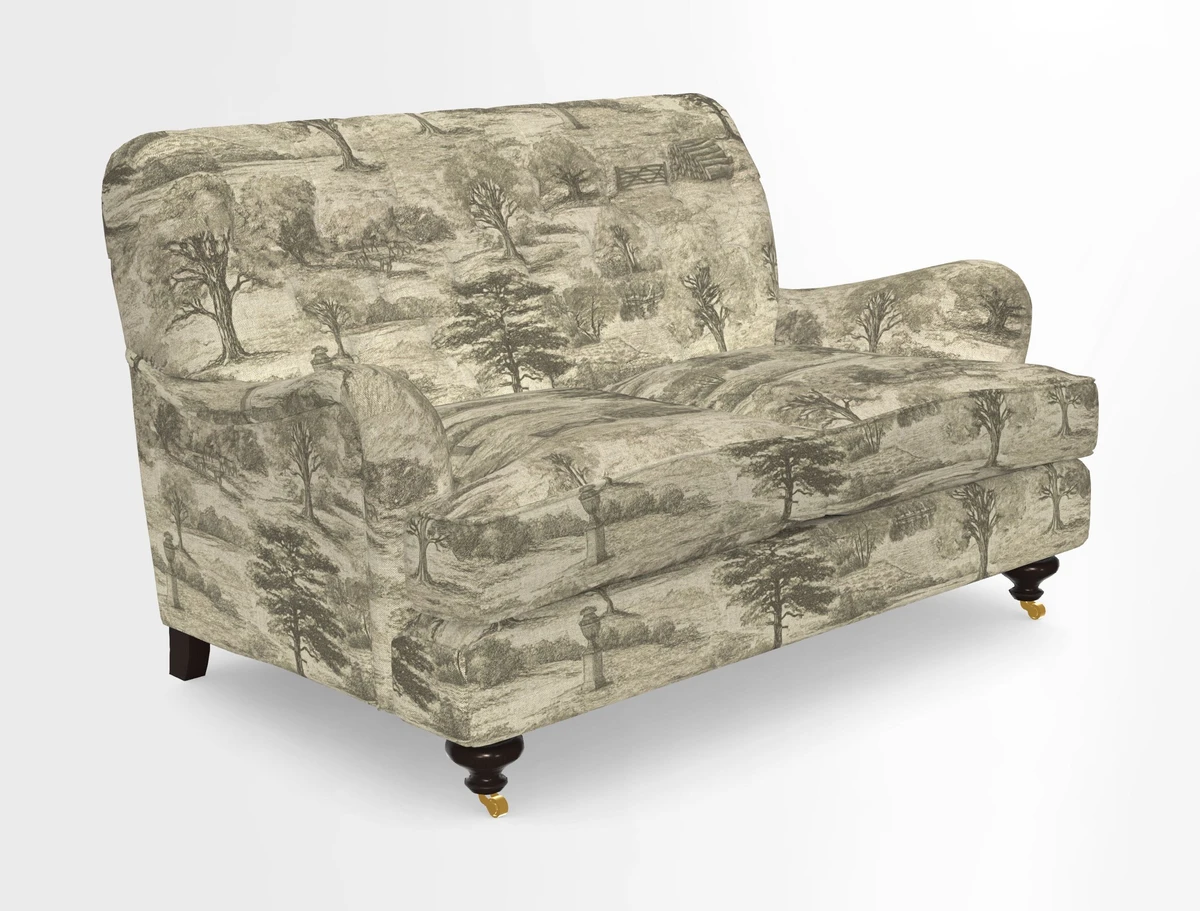 Chiddingfold 3 Seater Sofa in Omega Velvet Tawny Velvet and V&A Threads of India Regal Arabesque Flame with scatters in Sulawesi Splendour Jasper