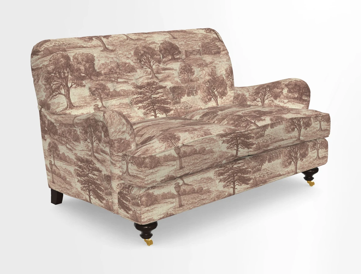 Chiddingfold 3 Seater Sofa in Omega Velvet Tawny Velvet and V&A Threads of India Regal Arabesque Flame with scatters in Sulawesi Splendour Jasper