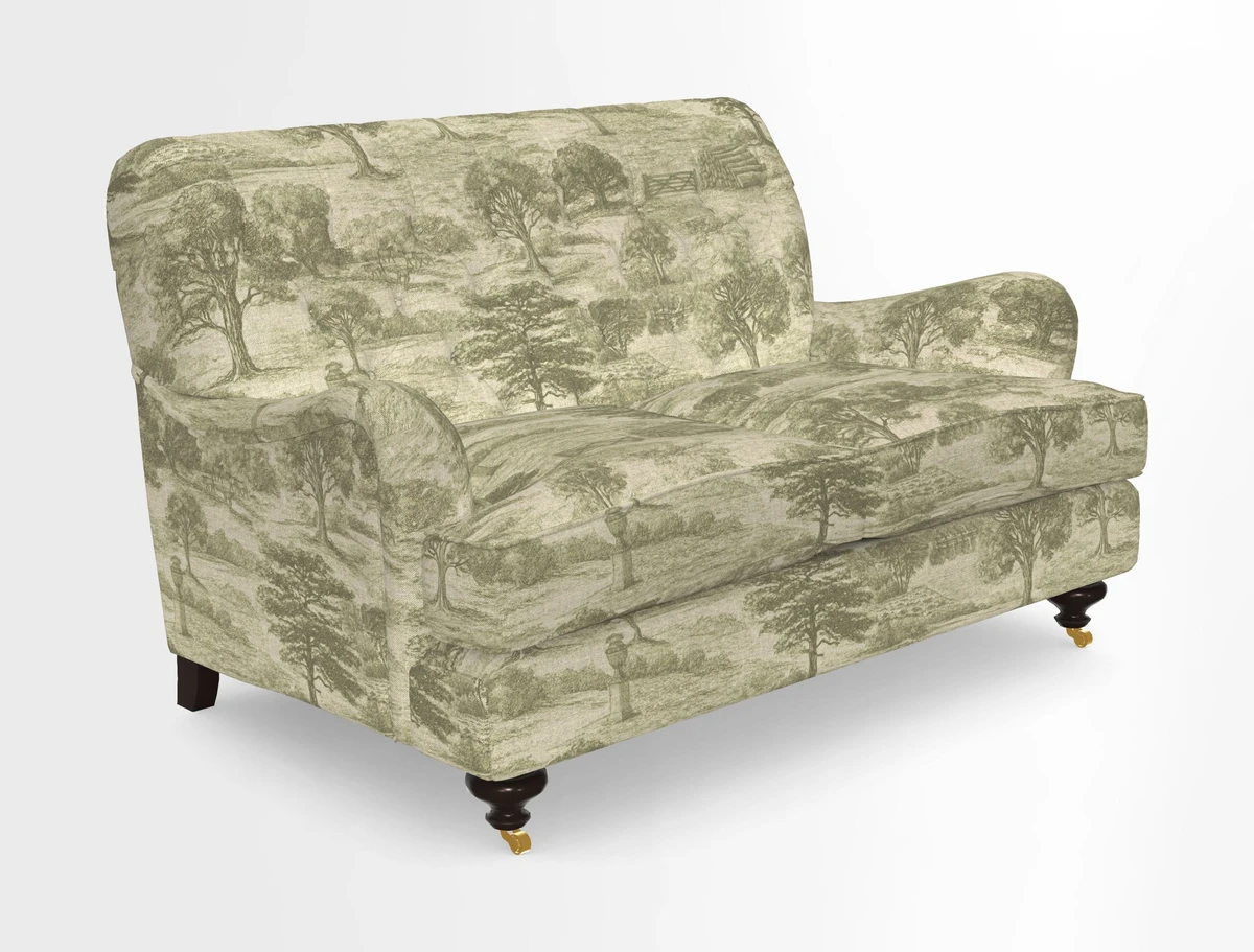 Chiddingfold 3 Seater Sofa in Omega Velvet Tawny Velvet and V&A Threads of India Regal Arabesque Flame with scatters in Sulawesi Splendour Jasper