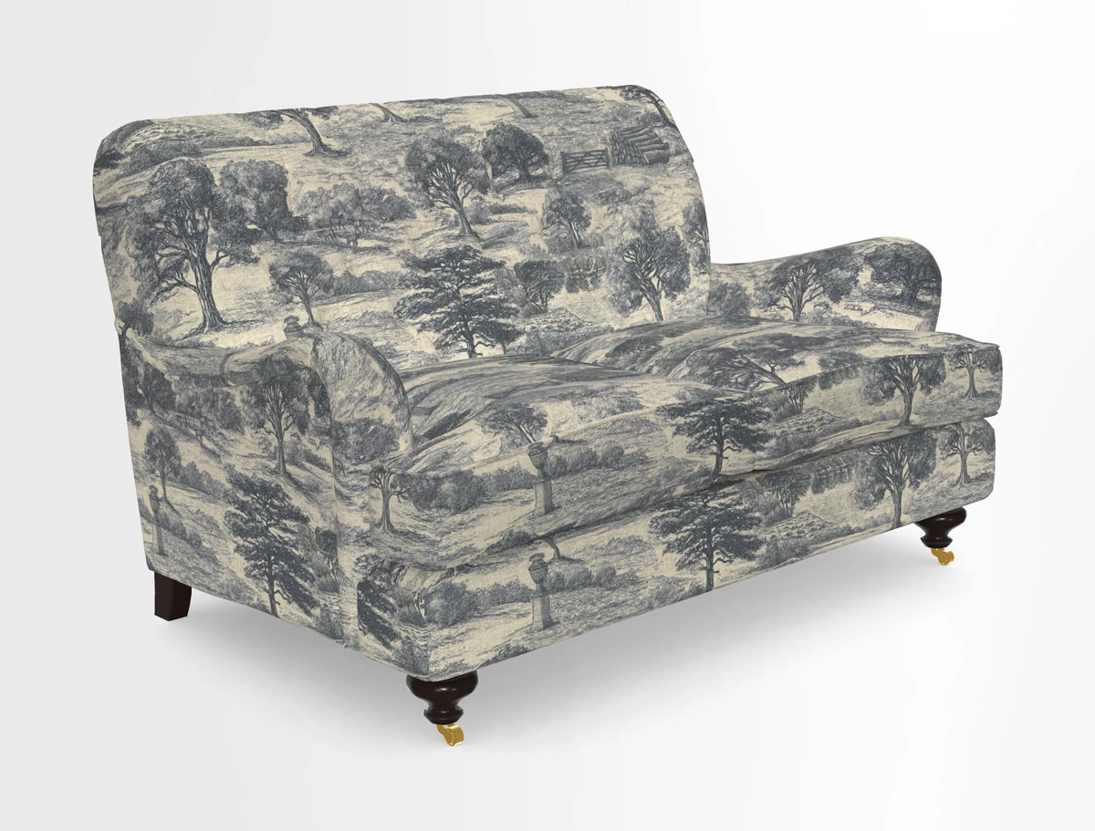 Chiddingfold 3 Seater Sofa in Omega Velvet Tawny Velvet and V&A Threads of India Regal Arabesque Flame with scatters in Sulawesi Splendour Jasper
