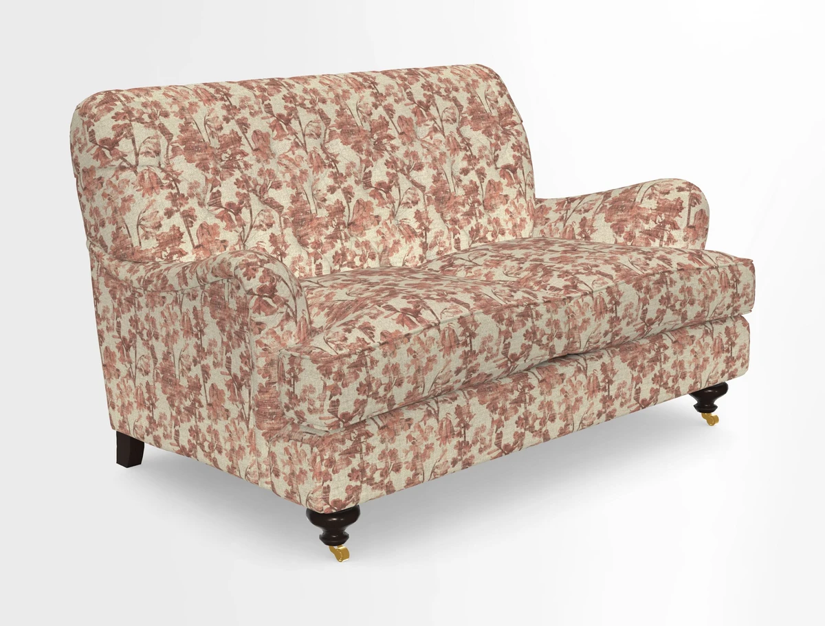Chiddingfold 3 Seater Sofa in Omega Velvet Tawny Velvet and V&A Threads of India Regal Arabesque Flame with scatters in Sulawesi Splendour Jasper