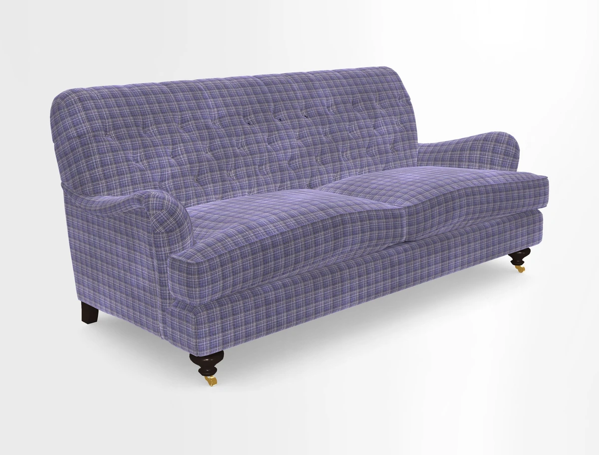 Chiddingfold 3 Seater Sofa in Omega Velvet Tawny Velvet and V&A Threads of India Regal Arabesque Flame with scatters in Sulawesi Splendour Jasper