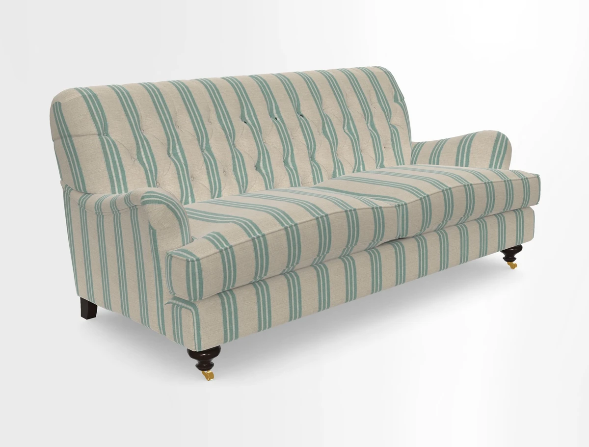 Chiddingfold 3 Seater Sofa in Omega Velvet Tawny Velvet and V&A Threads of India Regal Arabesque Flame with scatters in Sulawesi Splendour Jasper